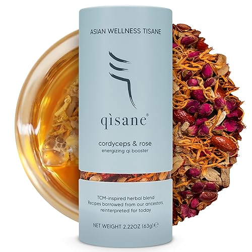 qìsane Cordyceps Tea Bags with Dried Rose Buds - Adaptogenic Cordyceps Mushroom Flowers, Dried Roses, Astragalus Root & Codonopsis Root - Caffeine
