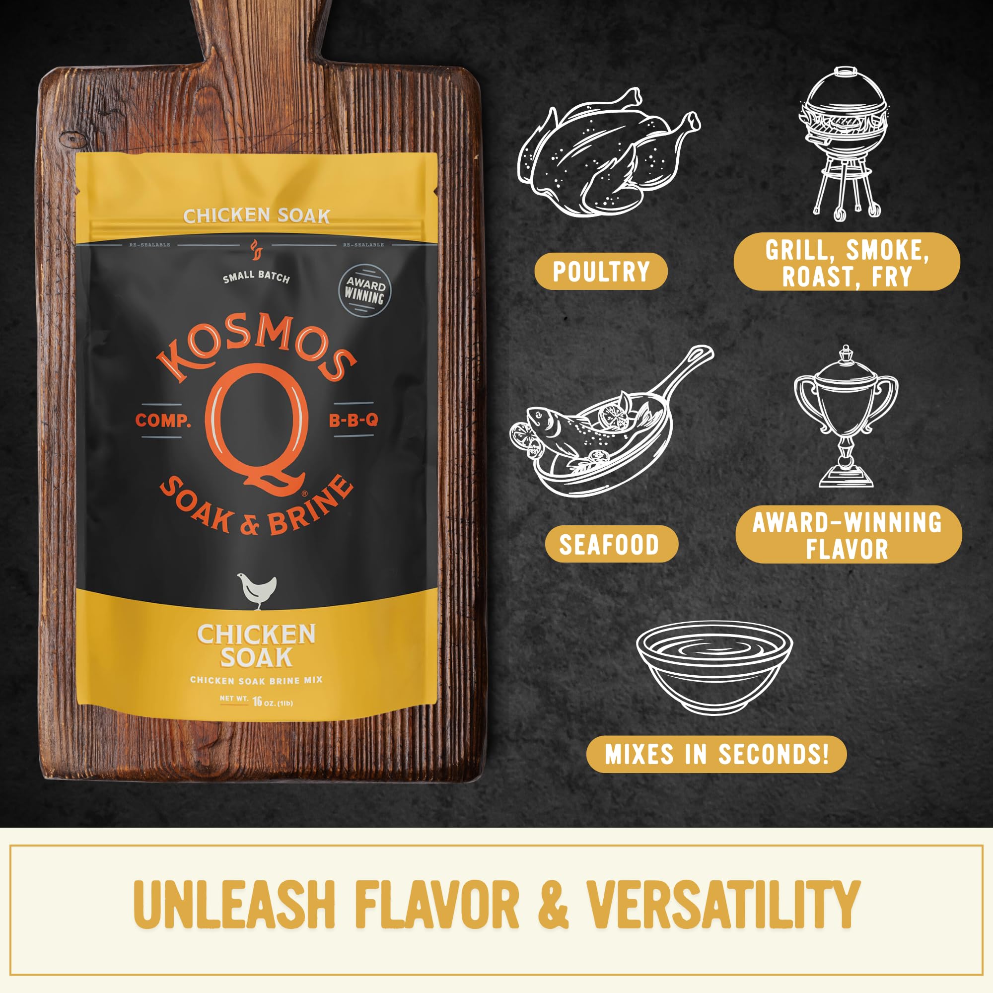 Kosmos Q Chicken Brine Soak, Brown Sugar & Worcestershire Spice Mix For Whole Bird, Breasts, Tenderloins, Grilling, Roasting, Smoking, Locks In