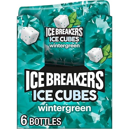 ICE BREAKERS Ice Cubes Wintergreen Flavored Sugar Free Chewing Gum Bottles, 3.24 oz (6 Count, 40 Pieces)
