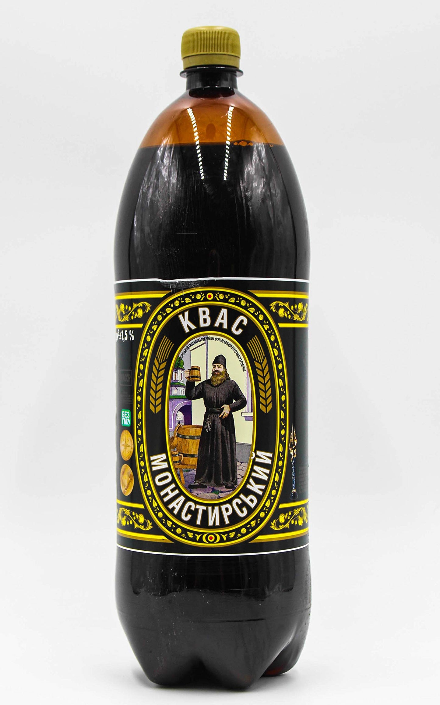 Russian Kvass Monastirsky Classic Soft Drink Ukraine, 2L (67.6 Fl Oz), Pack Of 6
