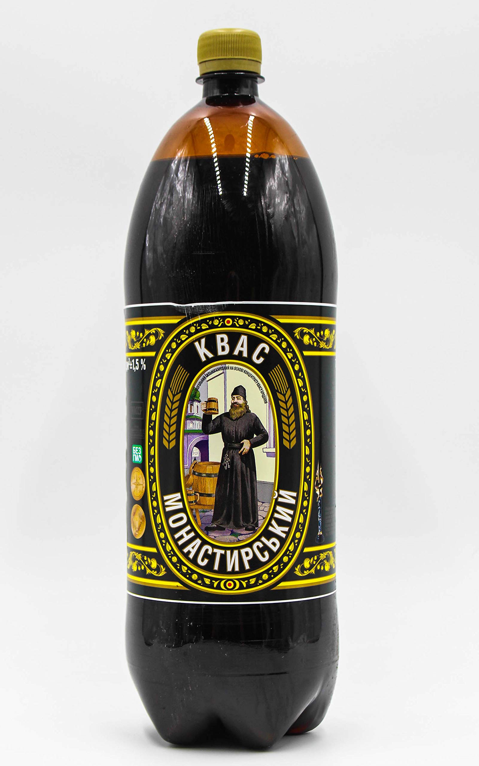 Russian Kvass Monastirsky Classic Soft Drink Ukraine, 2L (67.6 Fl Oz), Pack Of 6