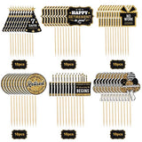 60 Pcs Happy Retirement Cupcake Toppers, Gold Retired Cake Picks for Party Decoration - Birthday Cake Topper Supplies