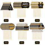 60 Pcs Happy Retirement Cupcake Toppers, Gold Retired Cake Picks for Party Decoration - Birthday Cake Topper Supplies
