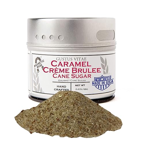 Caramel Crème Brûlée Cane Sugar | Artisanal Infused Sugar | 1:1 Replacement For Plain Sugar | All Natural, Non GMO | Gourmet Sweetener | Handmade in Small Batches | GLP-1 Friendly | Magnetic Tin | Gustus Vitae | #82