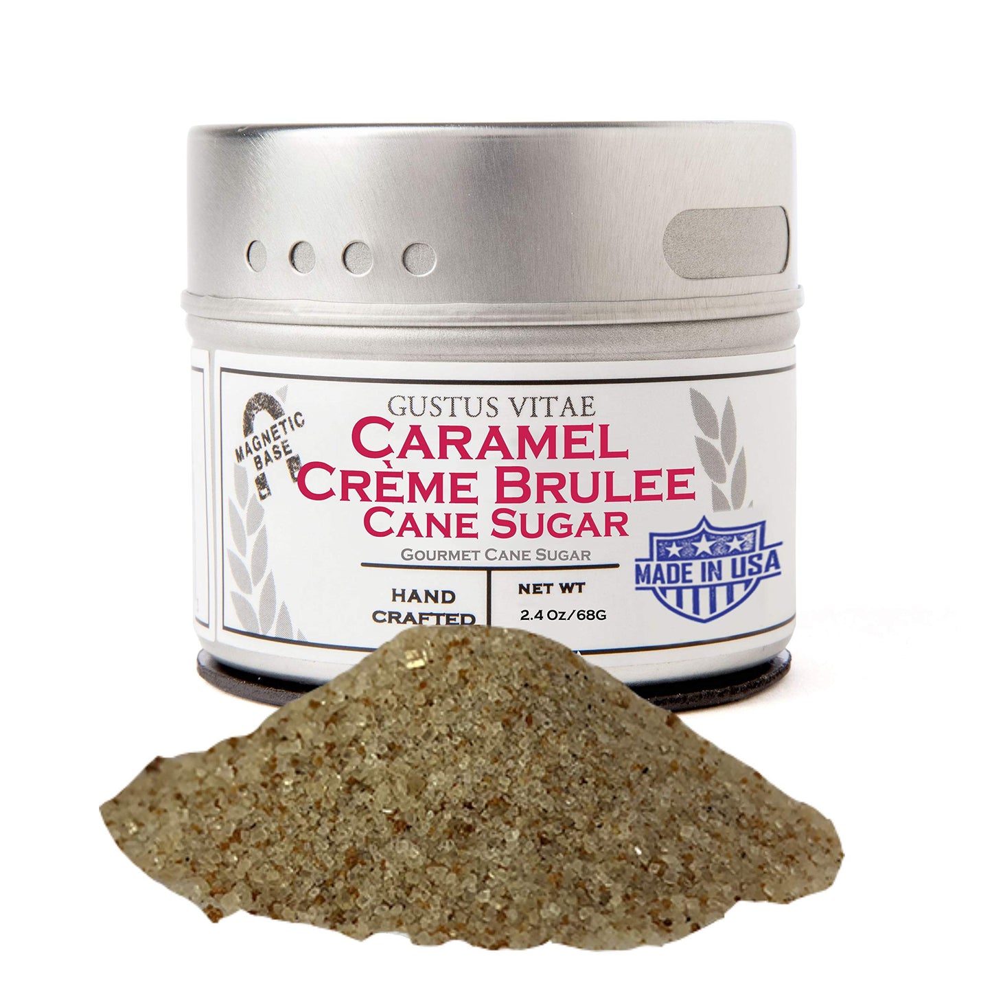 Caramel Crème Brûlée Cane Sugar | Artisanal Infused Sugar | 1:1 Replacement For Plain Sugar | All Natural, Non GMO | Gourmet Sweetener | Handmade in Small Batches | GLP-1 Friendly | Magnetic Tin | Gustus Vitae | #82