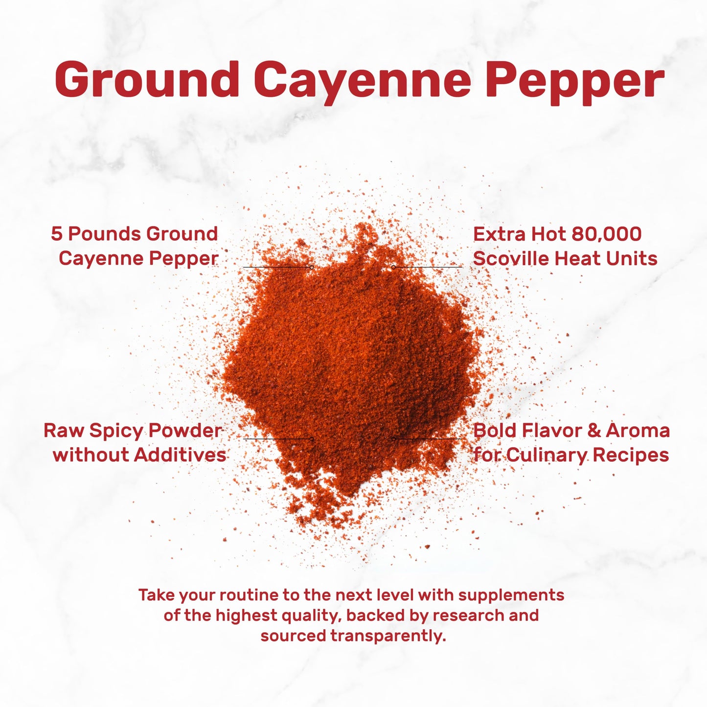 Ground Cayenne Pepper Powder, 5 Pounds - Extra Hot 80,000 Heat Units - Raw Spicy Red Pepper Flavor - Great Home Cooking Spice - Deters Animals from