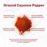 Ground Cayenne Pepper Powder, 5 Pounds - Extra Hot 80,000 Heat Units - Raw Spicy Red Pepper Flavor - Great Home Cooking Spice - Deters Animals from