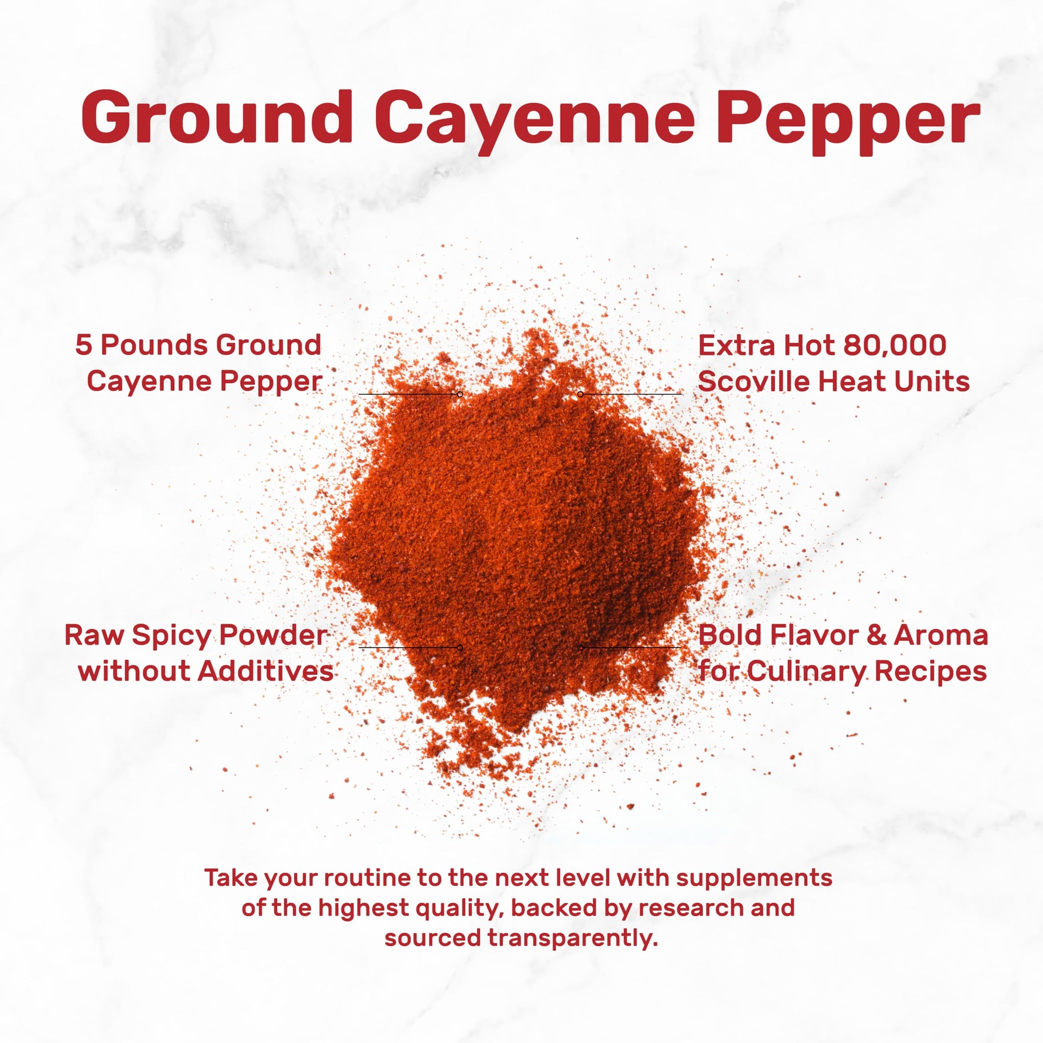 Ground Cayenne Pepper Powder, 5 Pounds - Extra Hot 80,000 Heat Units - Raw Spicy Red Pepper Flavor - Great Home Cooking Spice - Deters Animals from