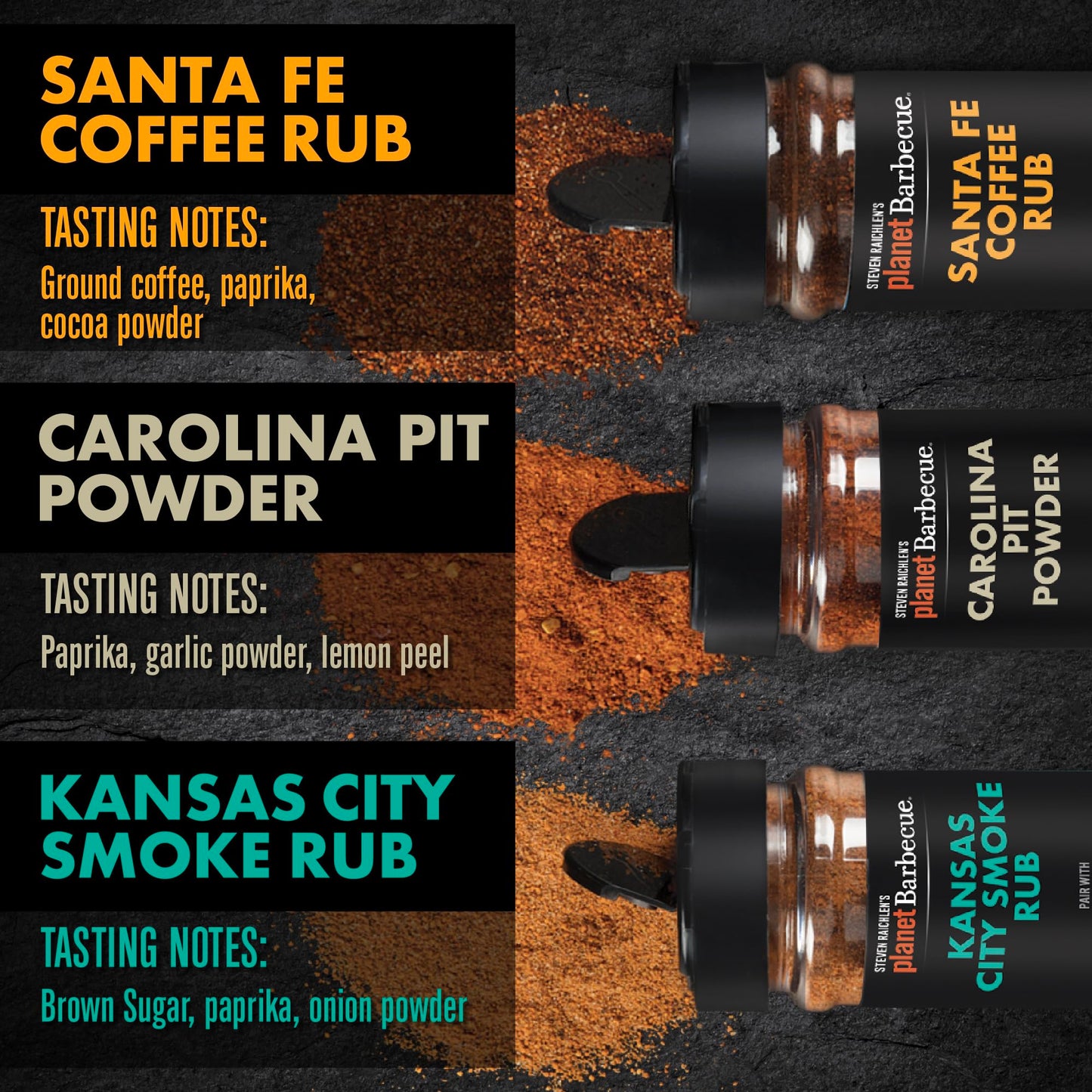 Steven Raichlen's Planet Barbecue Gourmet BBQ Rubs & Spices 3 Pack Gift Box - Grill Seasonings with USA Inspired Flavors - Grilling Gift for Fathers