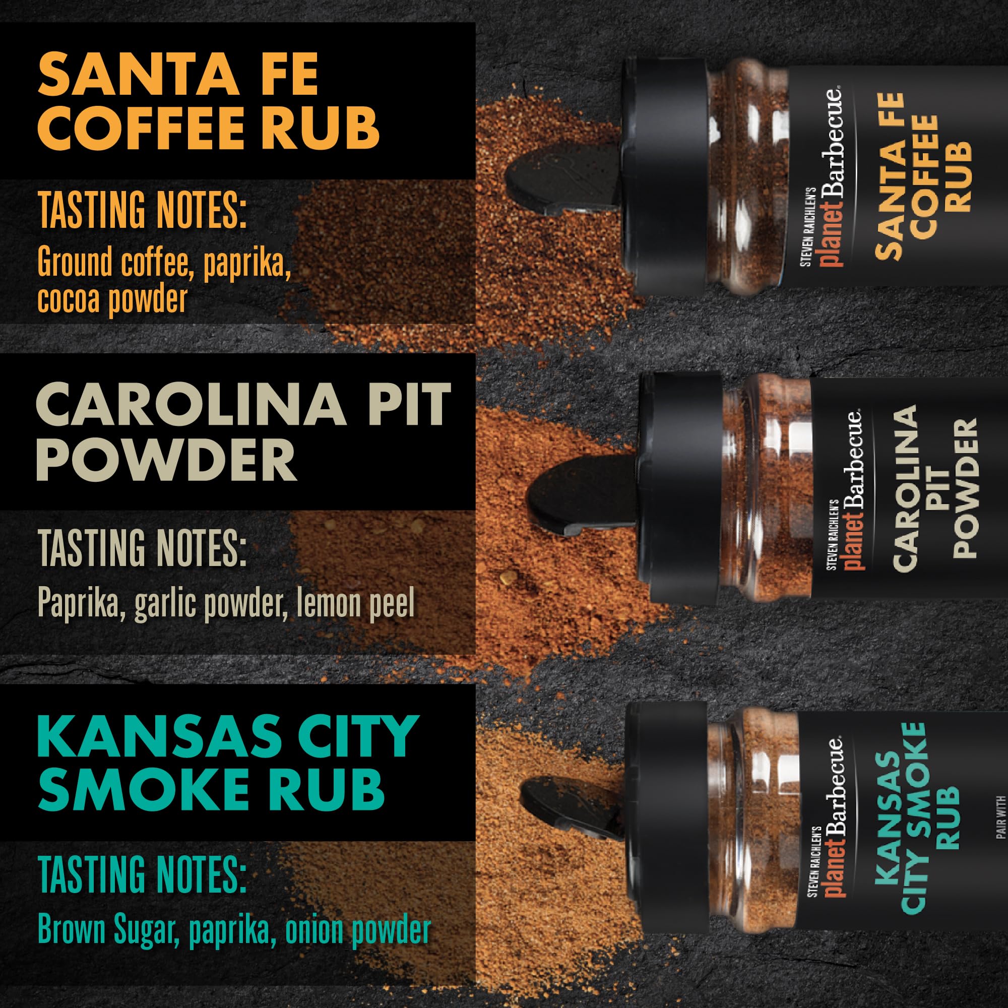 Steven Raichlen's Planet Barbecue Gourmet BBQ Rubs & Spices 3 Pack Gift Box - Grill Seasonings with USA Inspired Flavors - Grilling Gift for Fathers