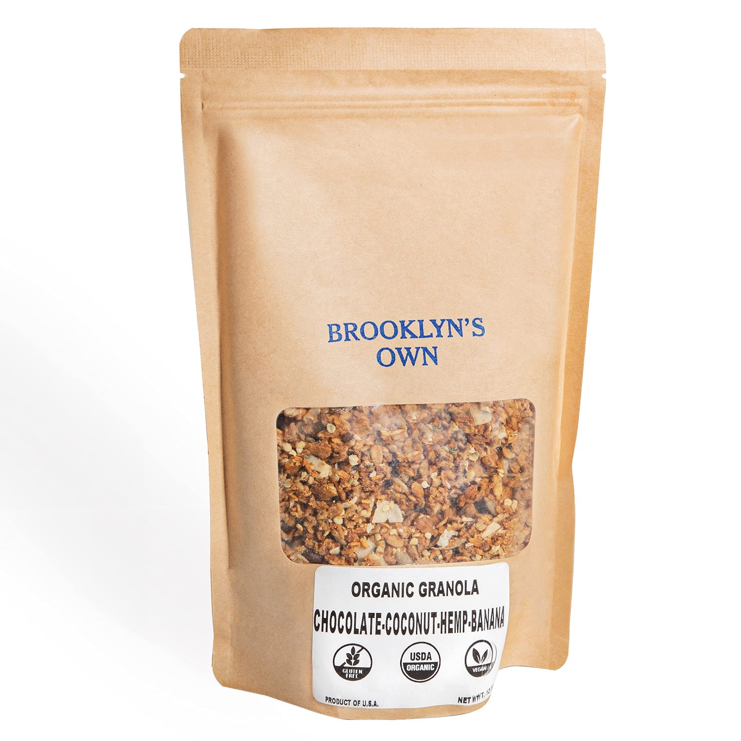Brooklyn's Own Organic Granola Chocolate, Coconut, Hemp & Banana Breakfast Cereal - Gluten-Free Healthy Snacks - 12 Ounce Resealable Eco-Friendly Pack