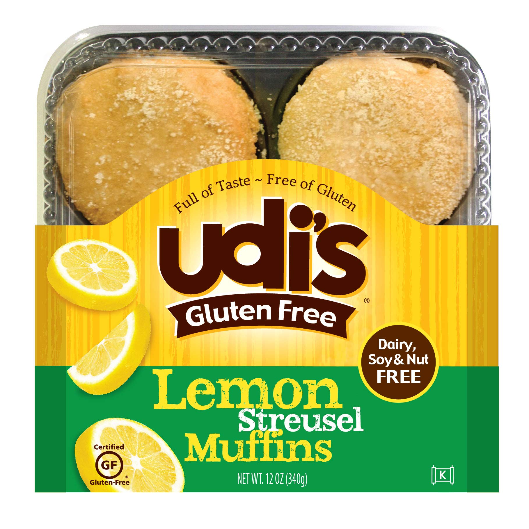 Udi's Gluten Free Lemon Streusel Muffins, Super Moist and Tasty, 4 pack, (frozen)