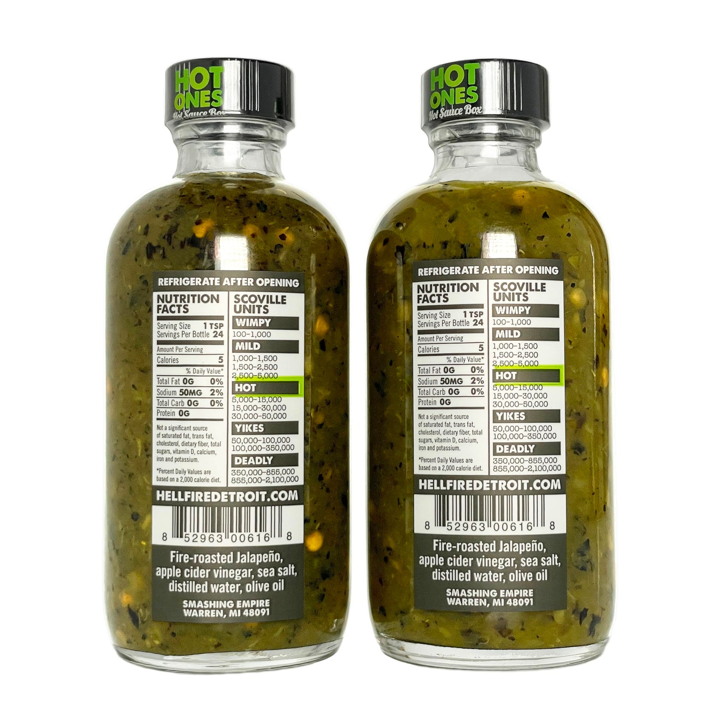 Hell Fire Detroit Jalapeño Hot Sauce (Medium), Crafted with Fresh, Fire-Roasted Jalapeño Chile Peppers, All-Natural, Vegan, Gluten-Free, Low Sodium