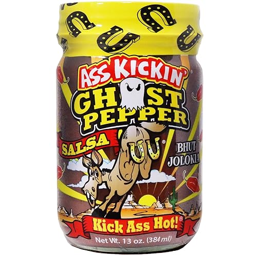 ASS KICKIN' Ghost Pepper Spicy Salsa - 13 oz - Premium Gourmet Spicy Hot Salsa for Tortilla Chips, Veggies, and Breakfast Burritos - Perfect Stocking