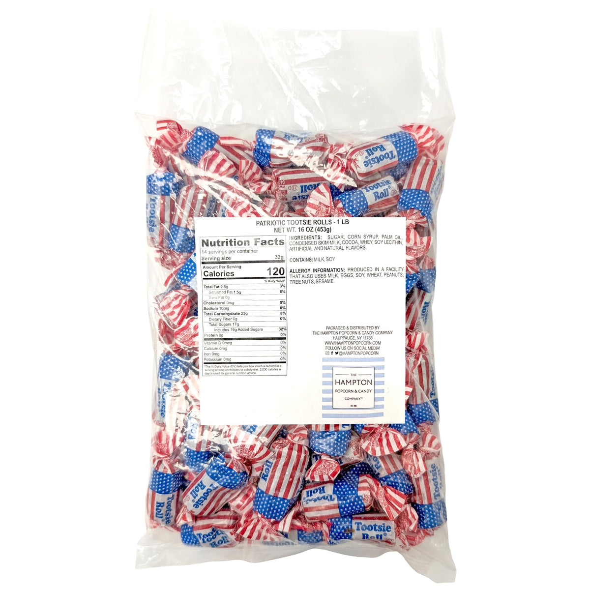 Patriotic Tootsie Midgees, 1lb Bulk Btootag (Approx. 70 Pieces), Mini Chewy Candy, Individually Wrapped Bulk Candy, Chocolate Candy, The Hampton