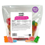 Snak Club Mixed Classic Gummies, Bulk Candy Mix with Gummy Bears, Sour Worms, Cherry Slices, Soft and Chewy Assorted Fruit Gummies, 40 oz Bag