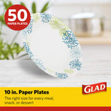 Glad Everyday Round Paper Plates, Blue Hydrangea Print Disposable Dinner Plates for Meals and Parties, Soak Proof and Cut Resistant, Microwave Safe