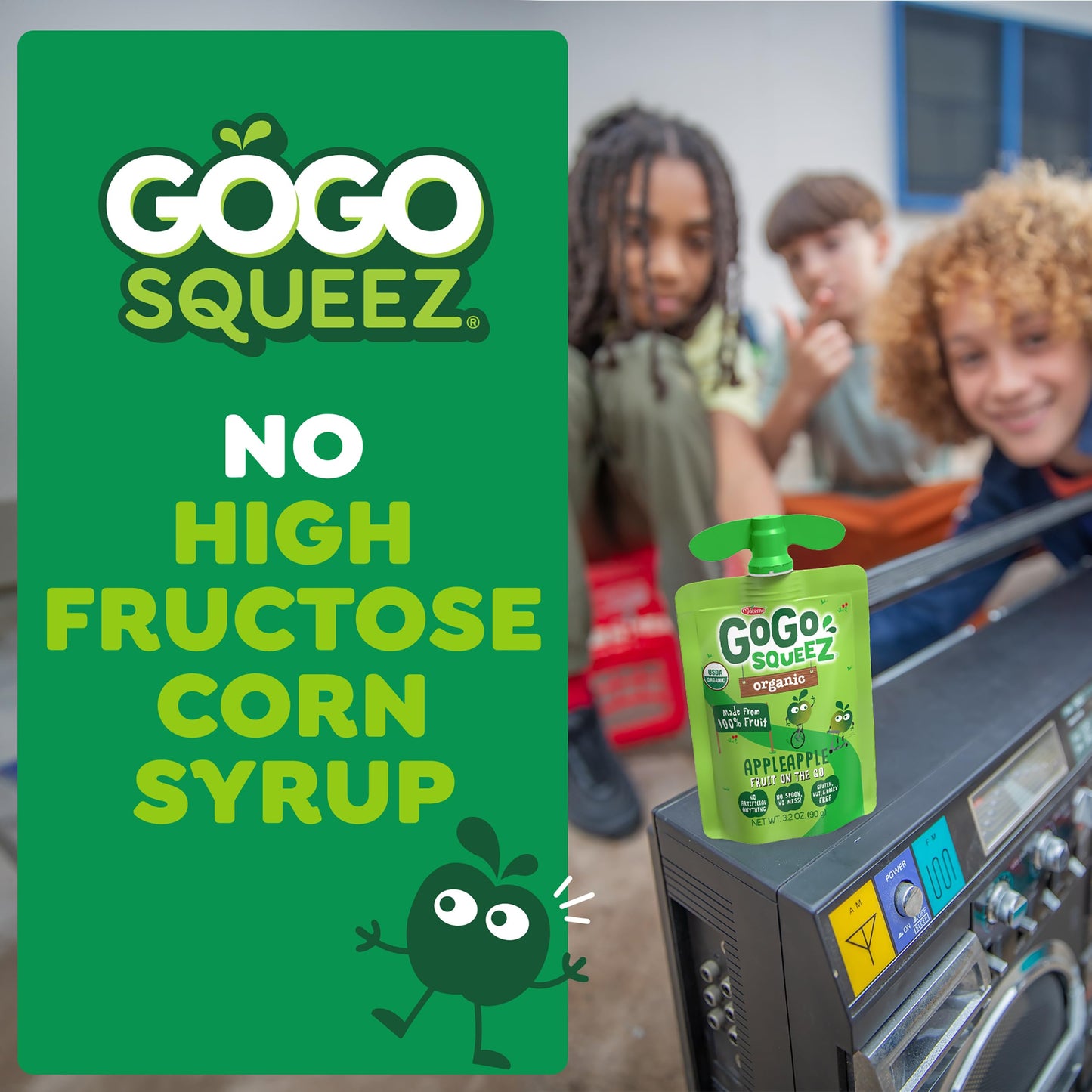 GoGo squeeZ No Sugar Added Organic Applesauce and Fruit Puree, Apple Apple, 3.2 oz Pouches (Pack of 12), Fruit Snacks for Kids, Gluten Free, Nut Free