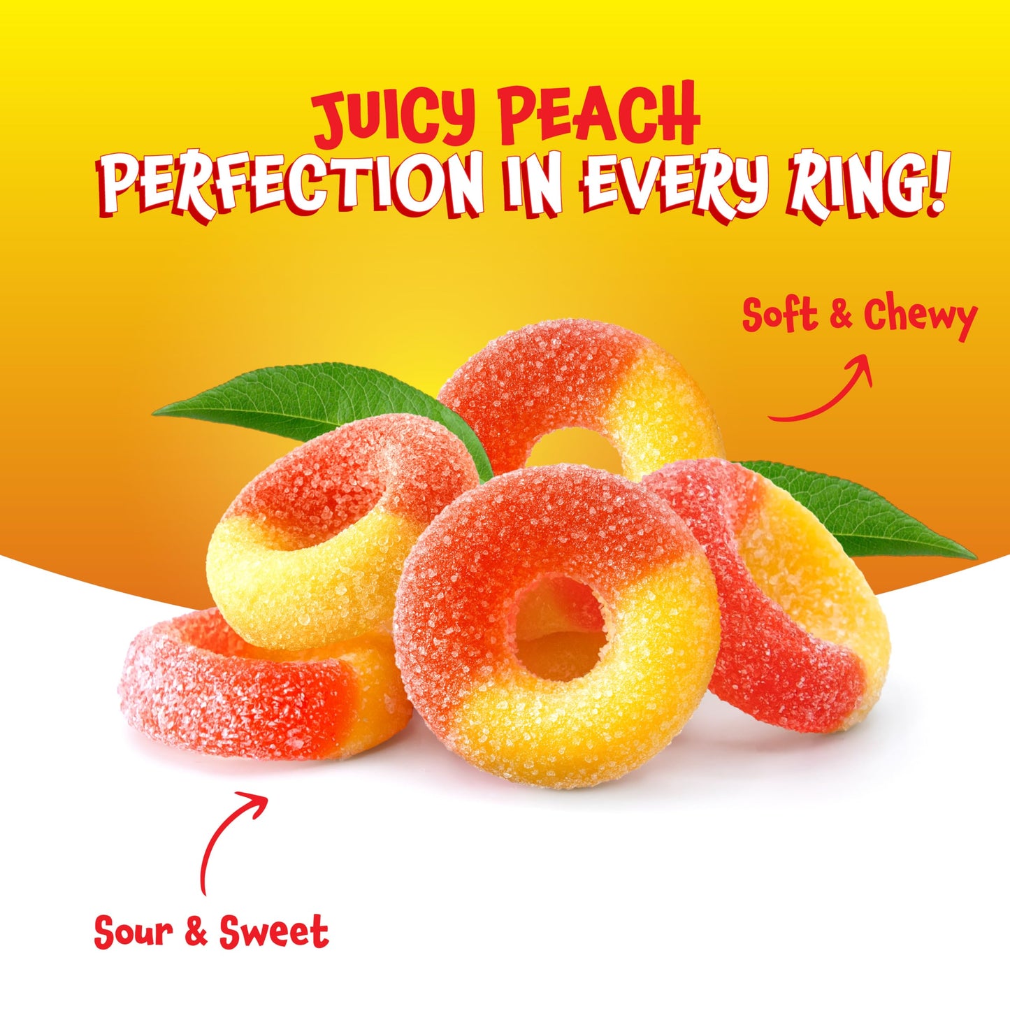 Peach Rings - 2 Pound Bag - Peach Gummies Candy - Sweet and Sour Candy for Office, Snacking, Dessert Decorating, and Goodie Bags - Classic Gummy Rings