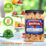 Crystallized Ginger Chunks with Lime by It's Delish, 2.5 Lb Jumbo Reusable Container | Lime Flavored Candied Dried Ginger Fruit Chews Natural Candy
