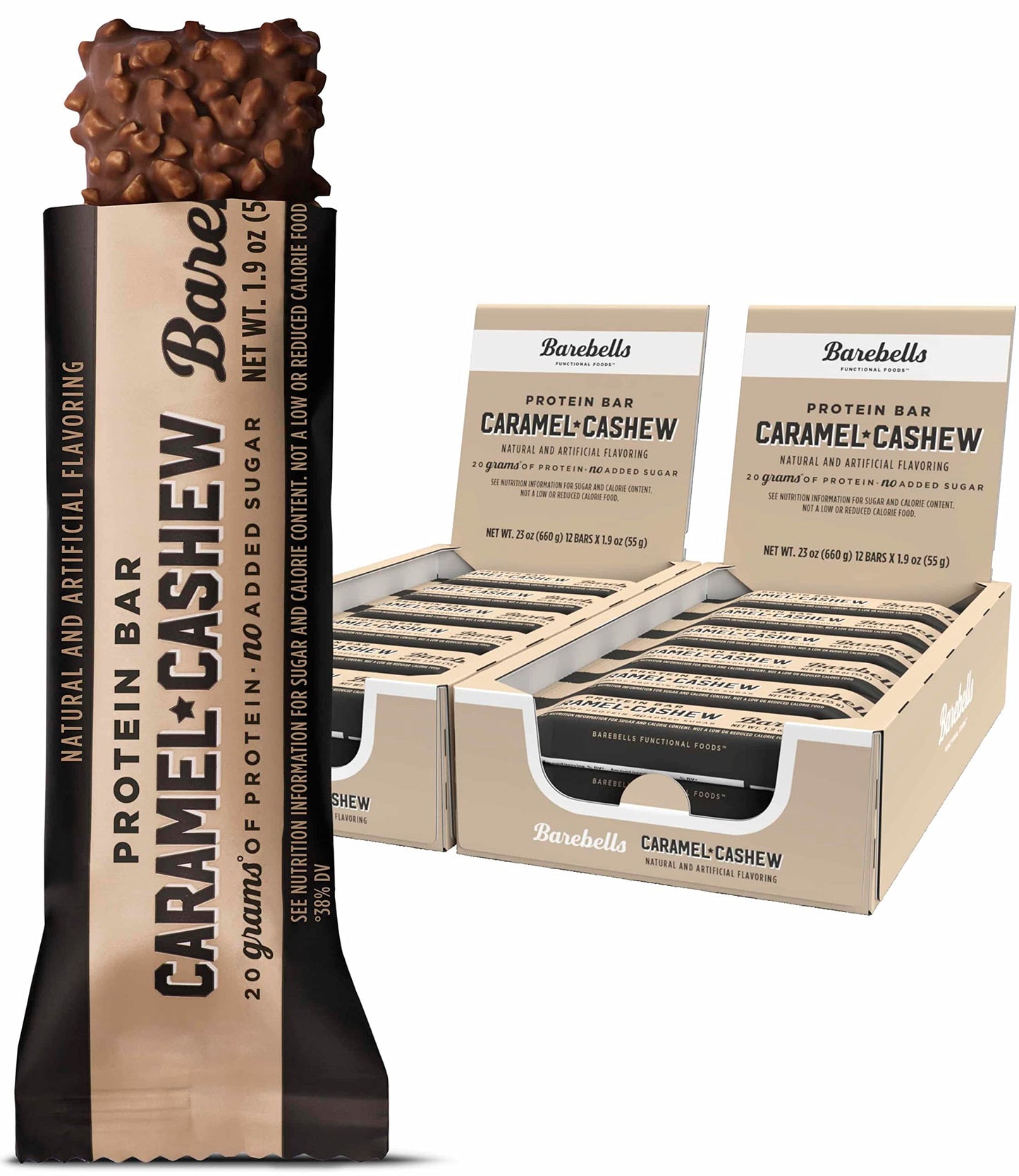 Barebells Protein Bars Caramel Cashew - 12 Count, Pack of 2 - Protein Snacks with 20g of High Protein - Chocolate Protein Bar with 1g of Total Sugars