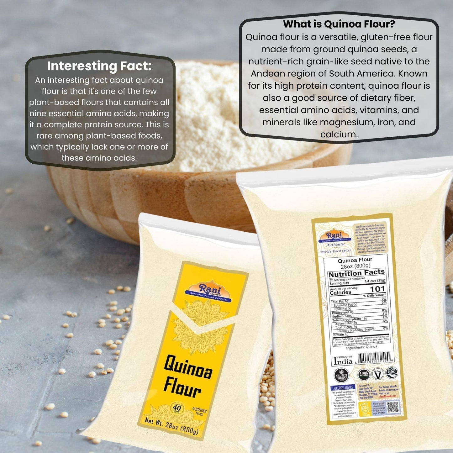 Rani Quinoa Flour (Incan Grain) 28oz (1.75lbs) 800g ~ All Natural | Vegan | Gluten Friendly | NON-GMO | Kosher | Indian Origin
