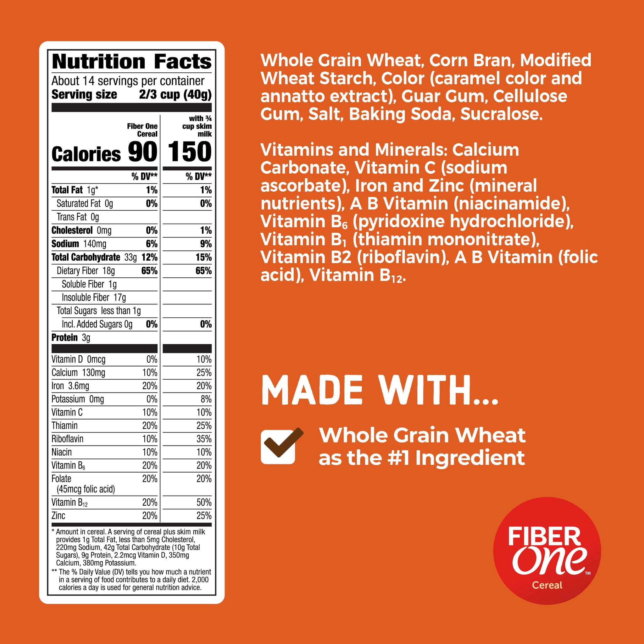 Fiber One Cereal, Original Bran, High Fiber Cereal Made with Whole Grain, 19.6 oz