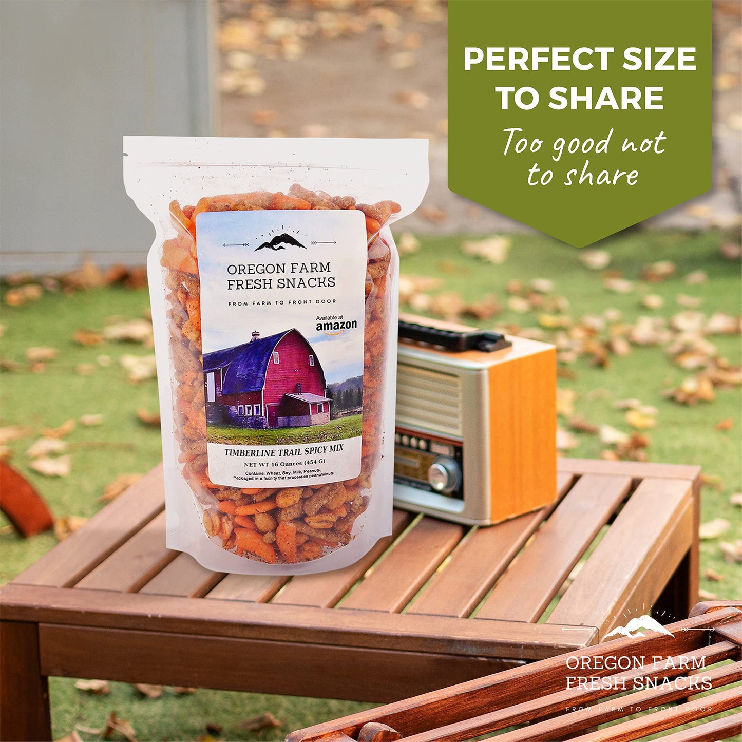 Oregon Farm Fresh Snacks Timberline Trail Spicy Mix - Spicy Nuts And Cajun Sticks Trail Mix - Game Night Snacks In Resealable Bag - Hand-Blended Hot