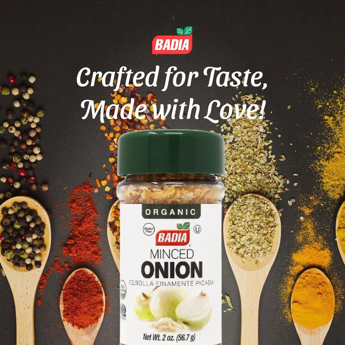Badia Organic Minced Onion, 2 oz - Dehydrated Onion Flakes for Cooking & Seasoning - Rich, Savory Flavor