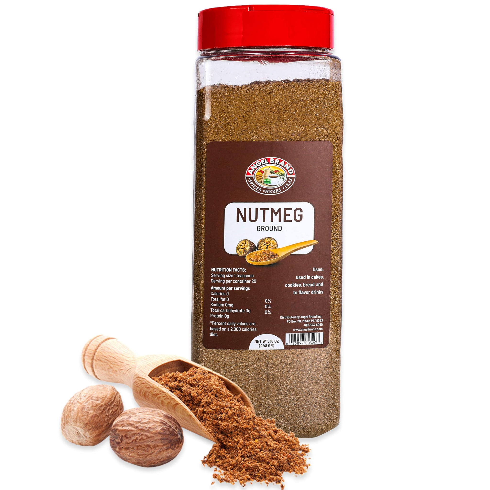 Angel Brand Ground Nutmeg 16 oz Bottle - Discover Premium Rich and Aromatic Taste of Carefully Selected Nutmeg Ground - Versatile and Powerful Spice