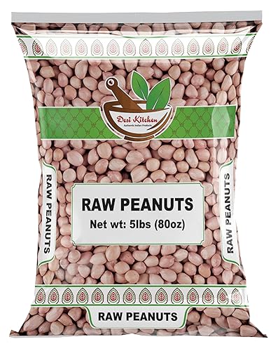 Desi Kitchen Raw Peanuts Whole with skin (Uncooked, Unsalted) 5lbs (80oz) by Rani Foods Inc