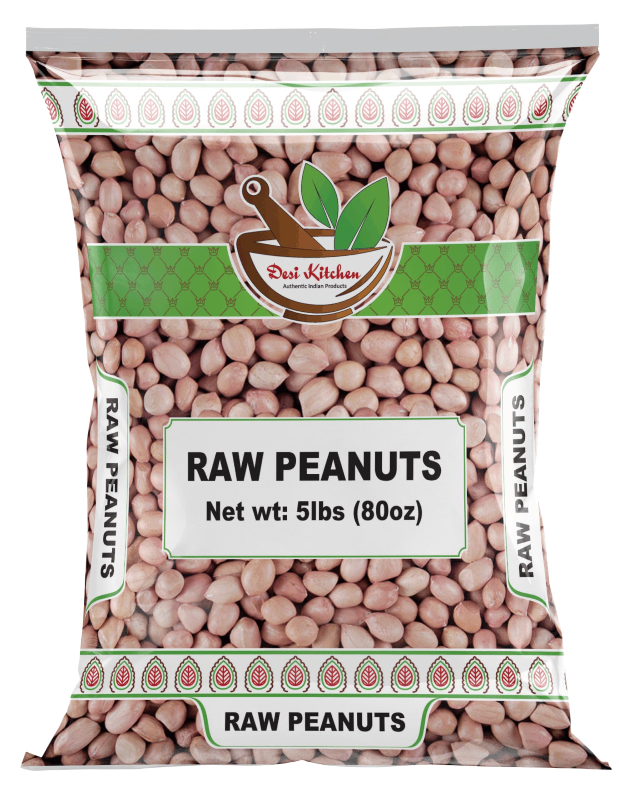 Desi Kitchen Raw Peanuts Whole with skin (Uncooked, Unsalted) 5lbs (80oz) by Rani Foods Inc