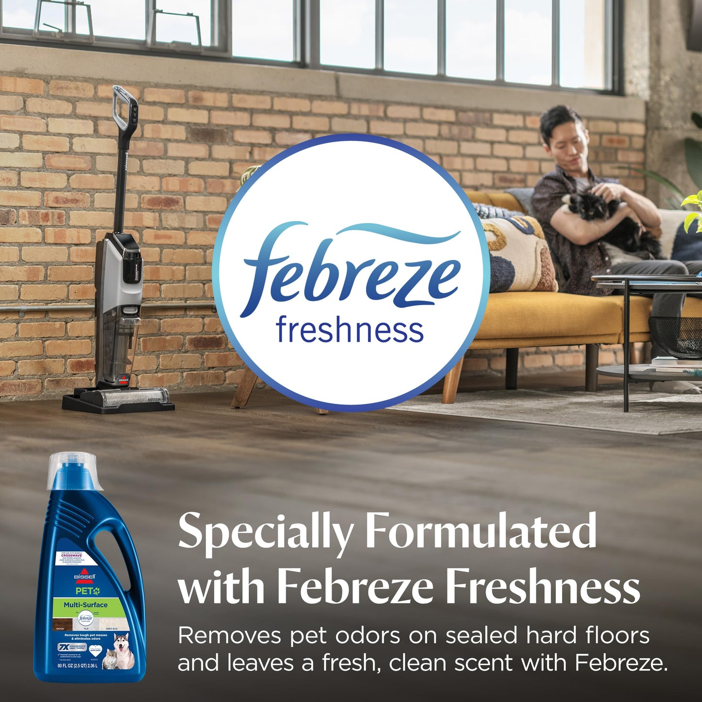 Bissell Multi-Surface Pet Solution with Febreze freshness, For Use in CrossWave and Other Leading Hard Surface and Area Rug Cleaners, 80oz, Dissolves