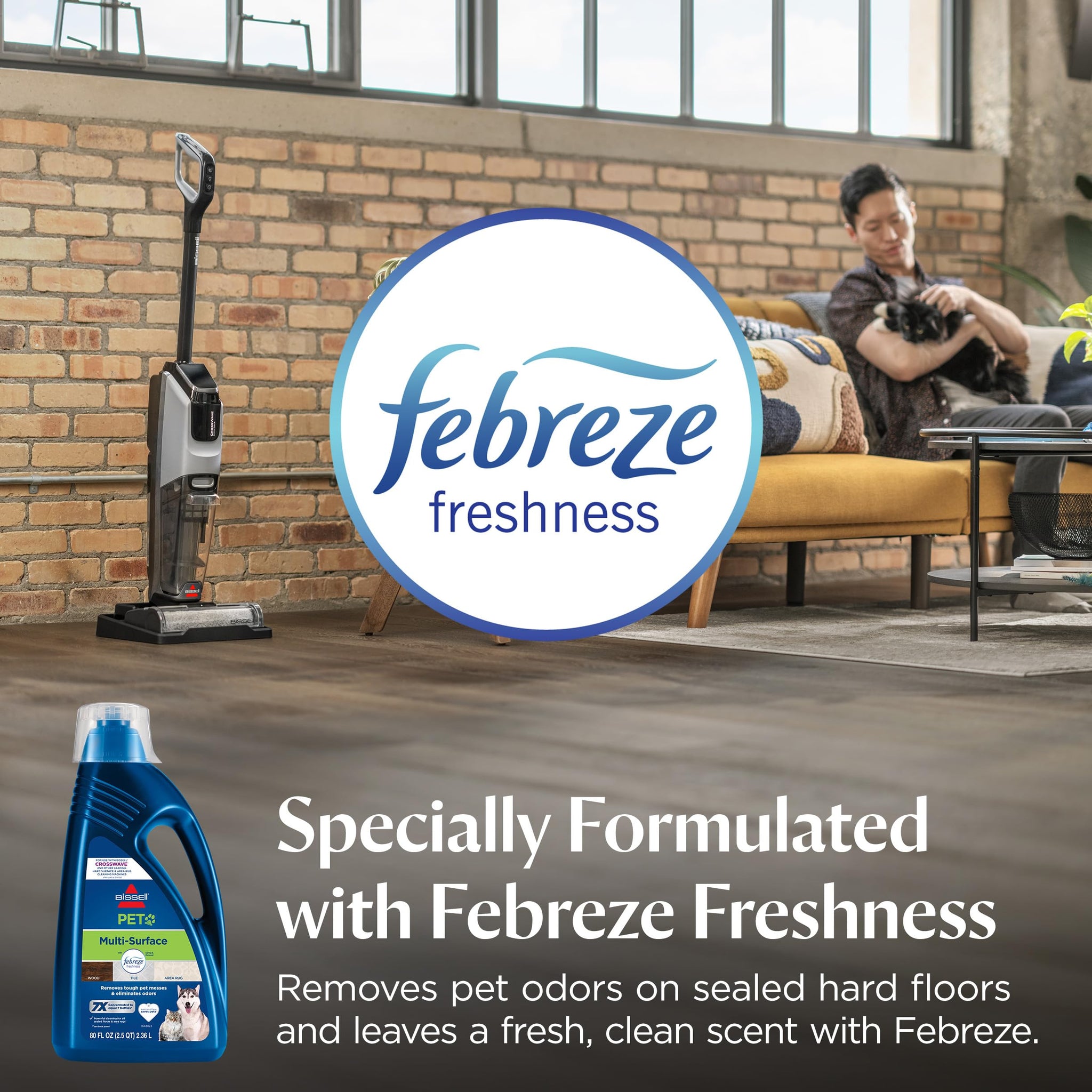 Bissell Multi-Surface Pet Solution with Febreze freshness, For Use in CrossWave and Other Leading Hard Surface and Area Rug Cleaners, 80oz, Dissolves