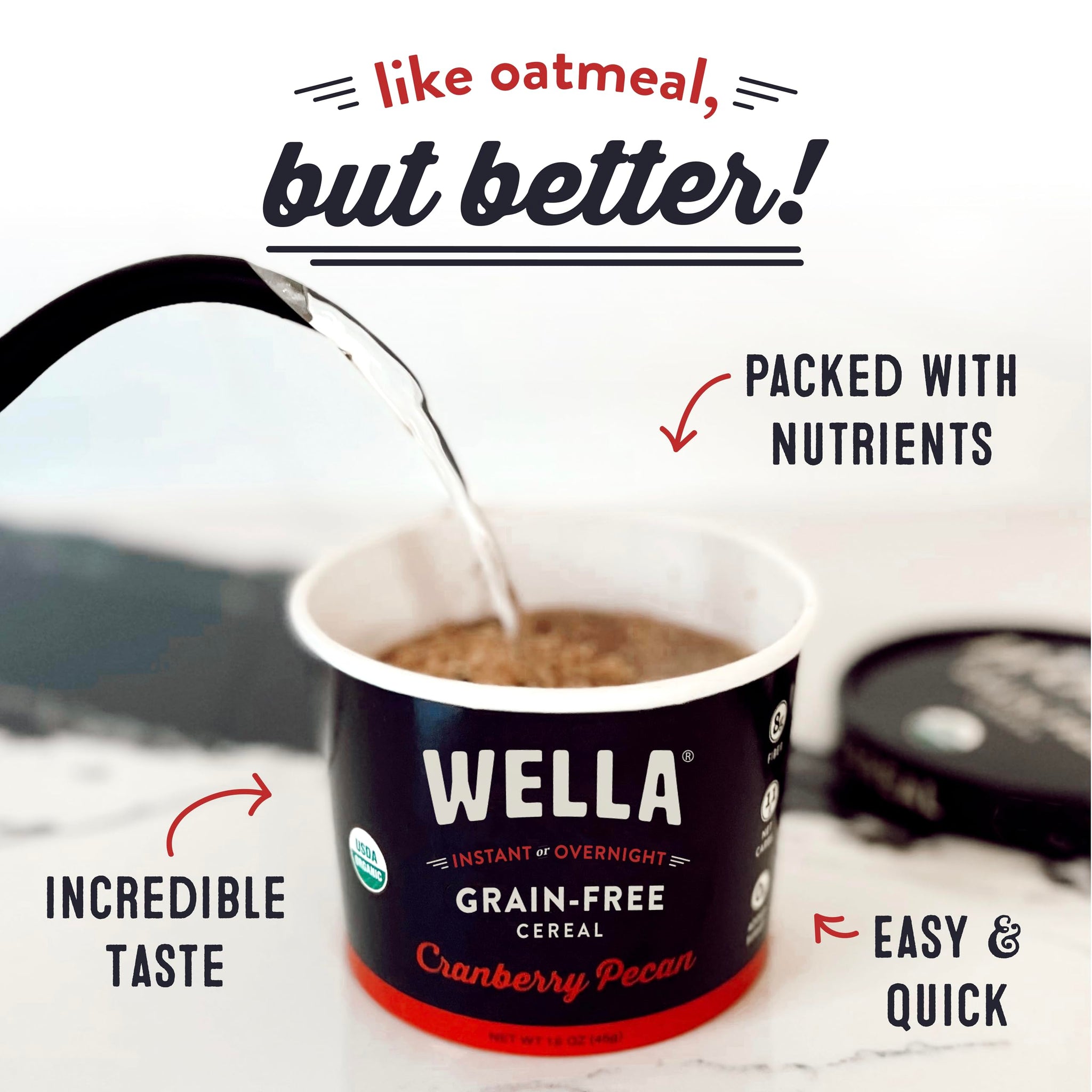 Wella Cereal Oatmeal Alternative, Gluten-Free Breakfast Hot Cereal, Grain-Free Paleo Organic Vegan High Protein Superfood, Plant-Based Non-GMO, Low in