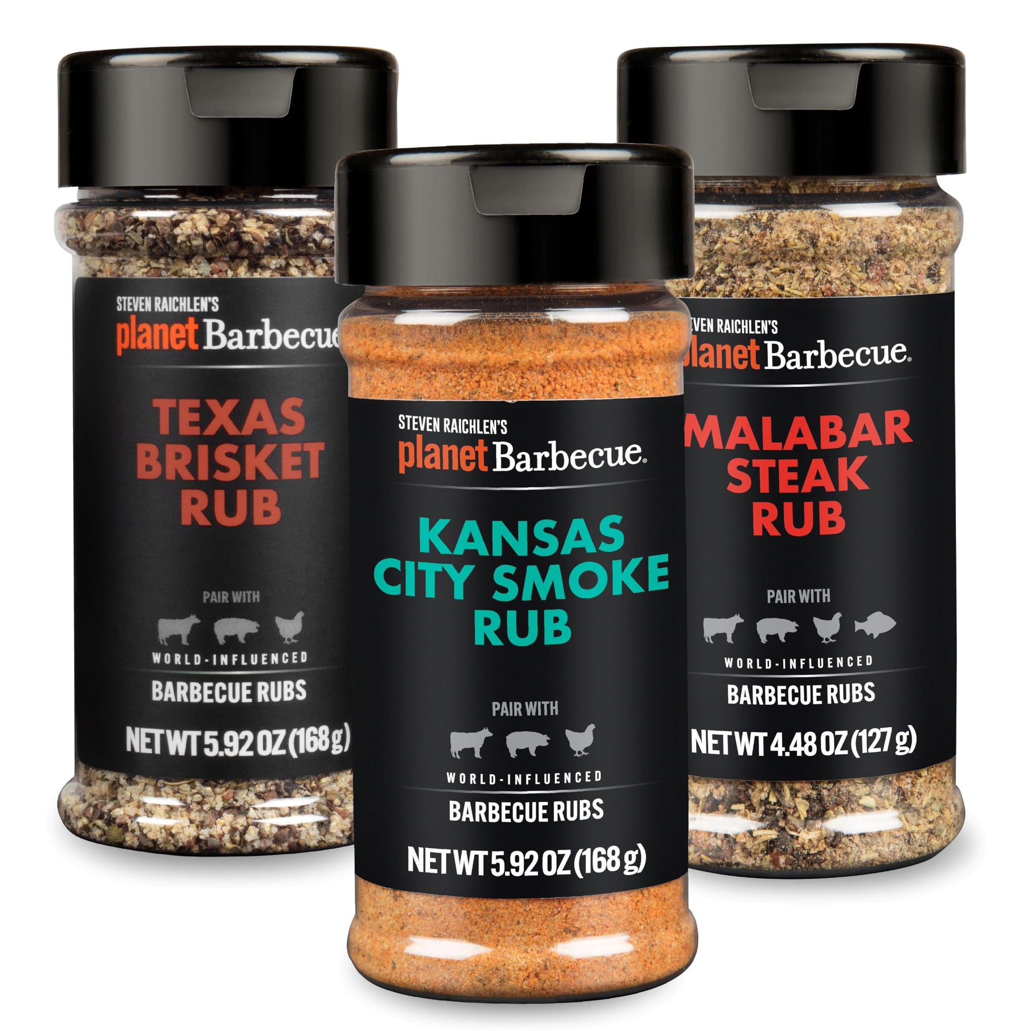 Steven Raichlen's New Planet Barbecue Premium Steak Rub Seasonings Set (3 Pack) - BBQ Spices w USA Inspired Flavors - Grilling Gift for Men & Women