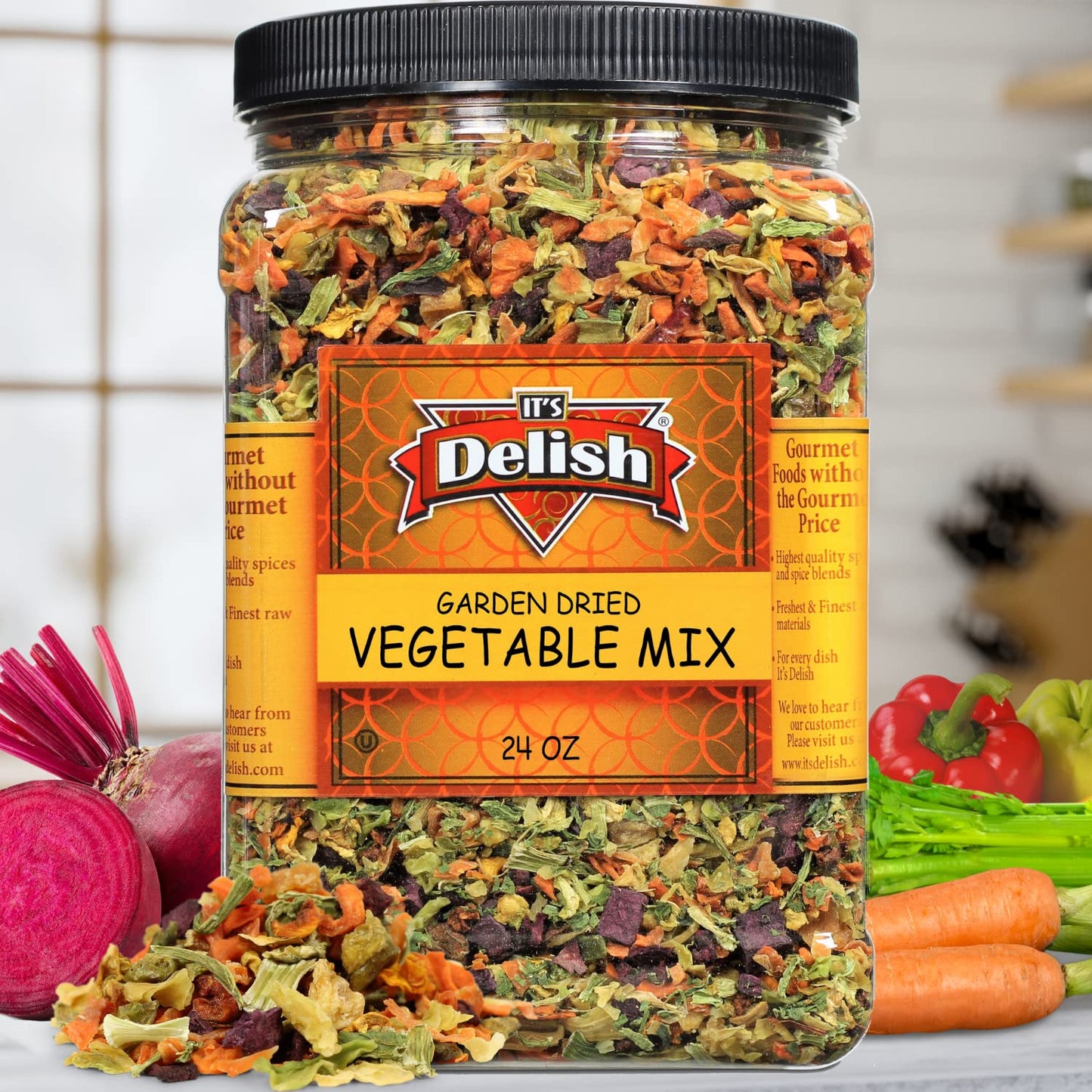 Garden Vegetable Soup Mix by It’s Delish, 24 OZ Jumbo Container | Natural Dehydrated Vegetables for Ramen Noodles, Soup Greens with Beets | Freeze