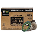 Vermont Coffee Company, Organic Dark Roast Coffee Pods, Single-Serve, Compostable Pods, 10CT, Made in the USA