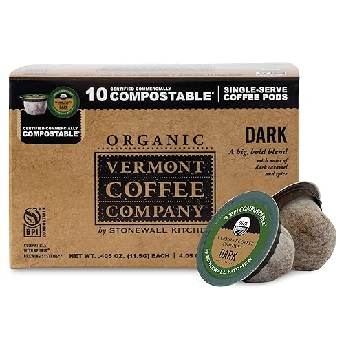 Vermont Coffee Company, Organic Dark Roast Coffee Pods, Single-Serve, Compostable Pods, 10CT, Made in the USA