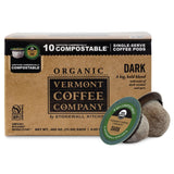 Vermont Coffee Company, Organic Dark Roast Coffee Pods, Single-Serve, Compostable Pods, 10CT, Made in the USA