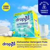 Dropps UltraWash Dishwasher Detergent Pods, Lemon Citrus (32 Ct) - Cuts Grease & Stuck-On Food | Sparkling Dishes & Glasses | Residue-Free | Clean