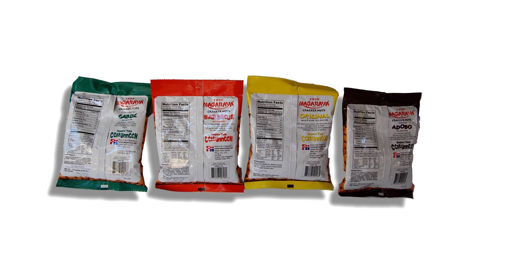 Nagaraya Cracker Nuts Assorted Bundle 4-Pack: Original, Barbecue, Garlic, Adobo