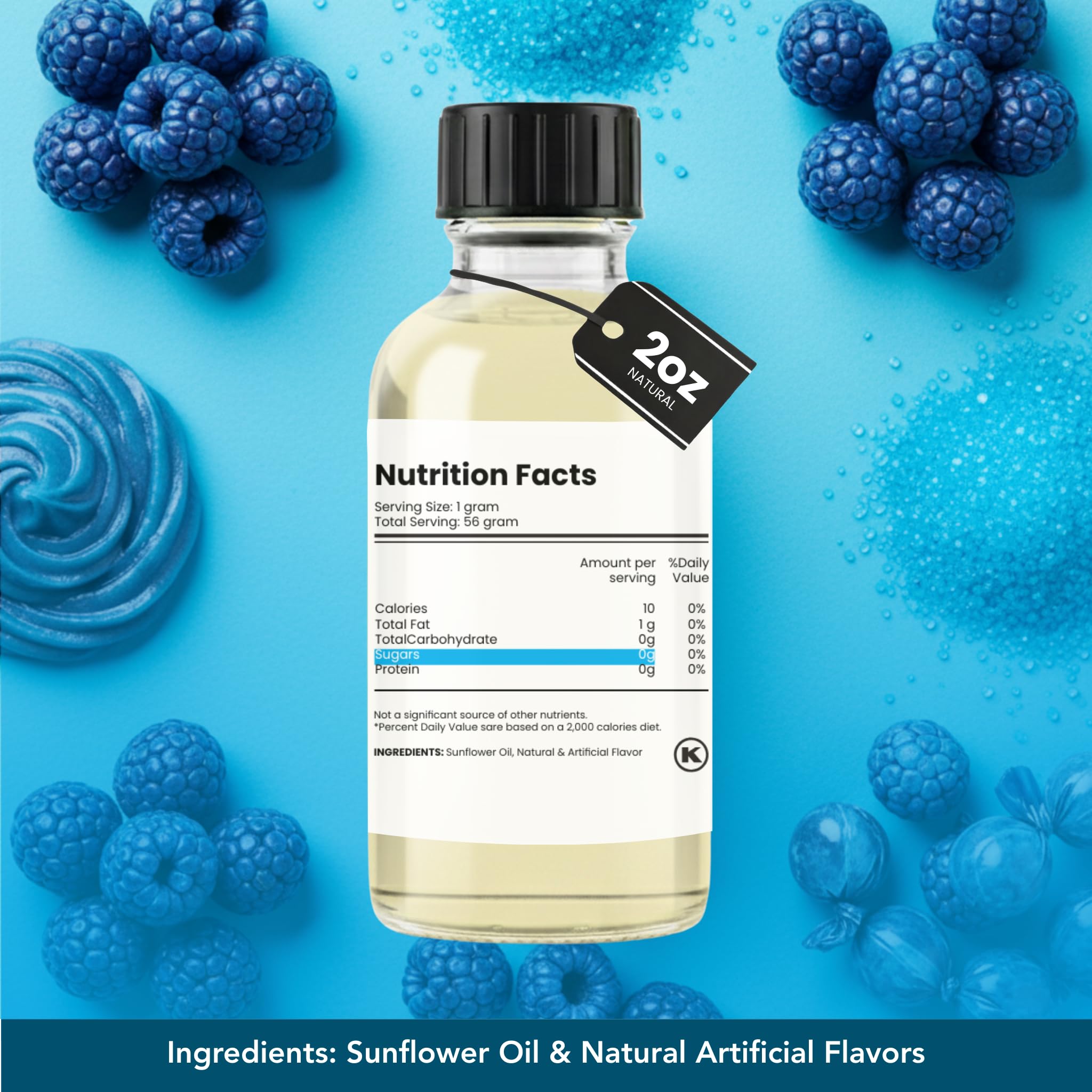Dolce Flav Blue Raspberry Extract - 2 Ounce Oil-Soluble Kosher, Sugar-Free, Concentrated Blue Raspberry Flavoring for Baking, Chocolates & Desserts