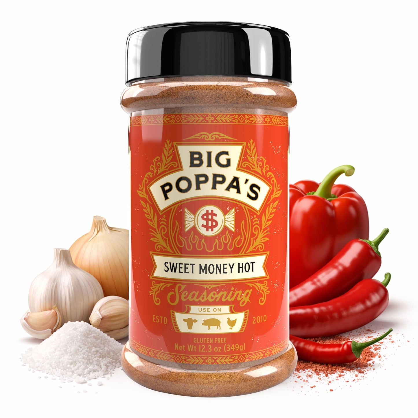 Big Poppa’s Sweet Money Hot BBQ Rub - Award-Winning Sweet and Spicy Seasoning for Chicken, Pork and Beef - Bold but Balanced Heat, Competition-Proven