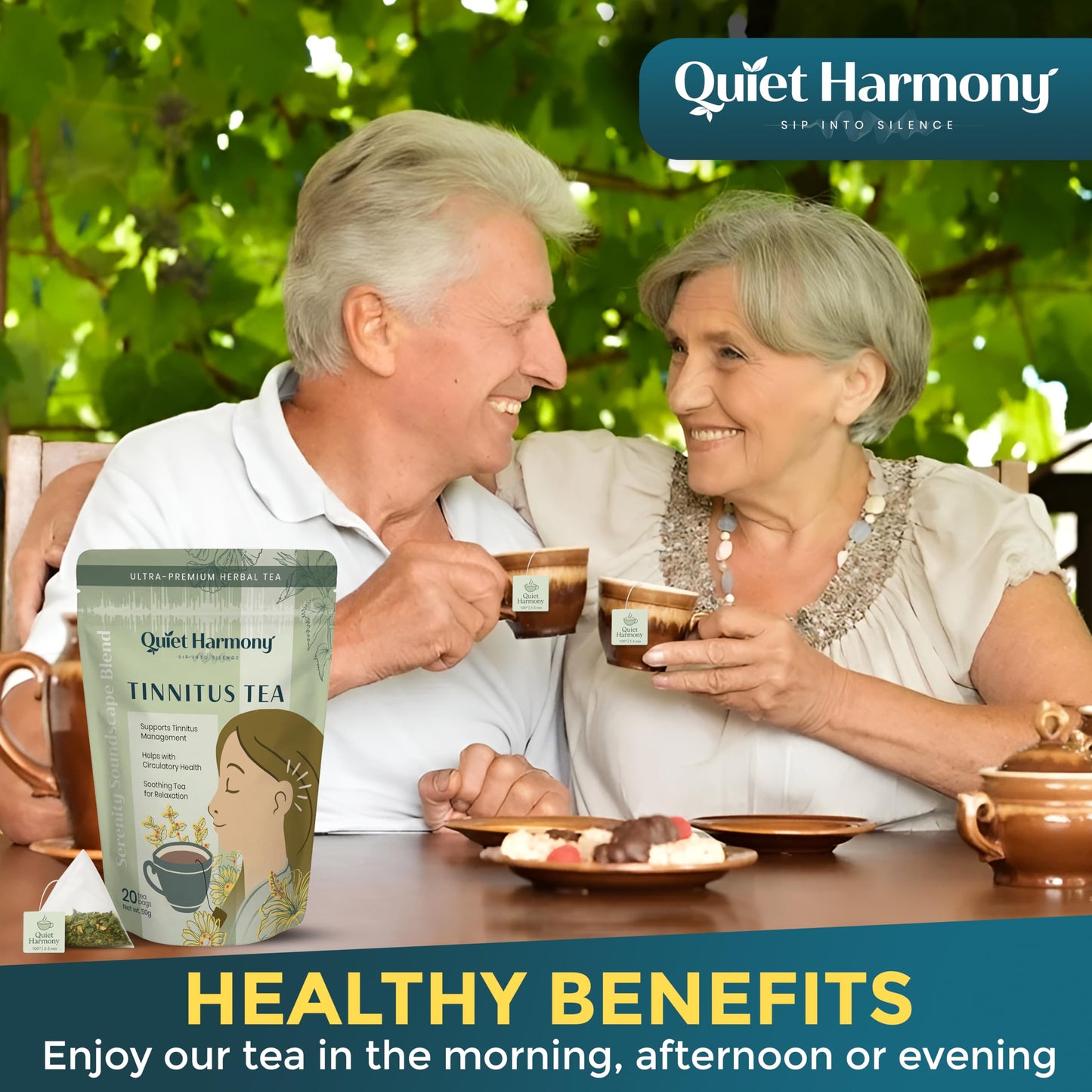 Quiet Harmony Tinnitus Tea - Herbal Support for Ringing Ears, Circulation & Calm | Ultra-Premium Caffeine-Free Tea with Ginkgo, Rooibos & Lemon Balm |