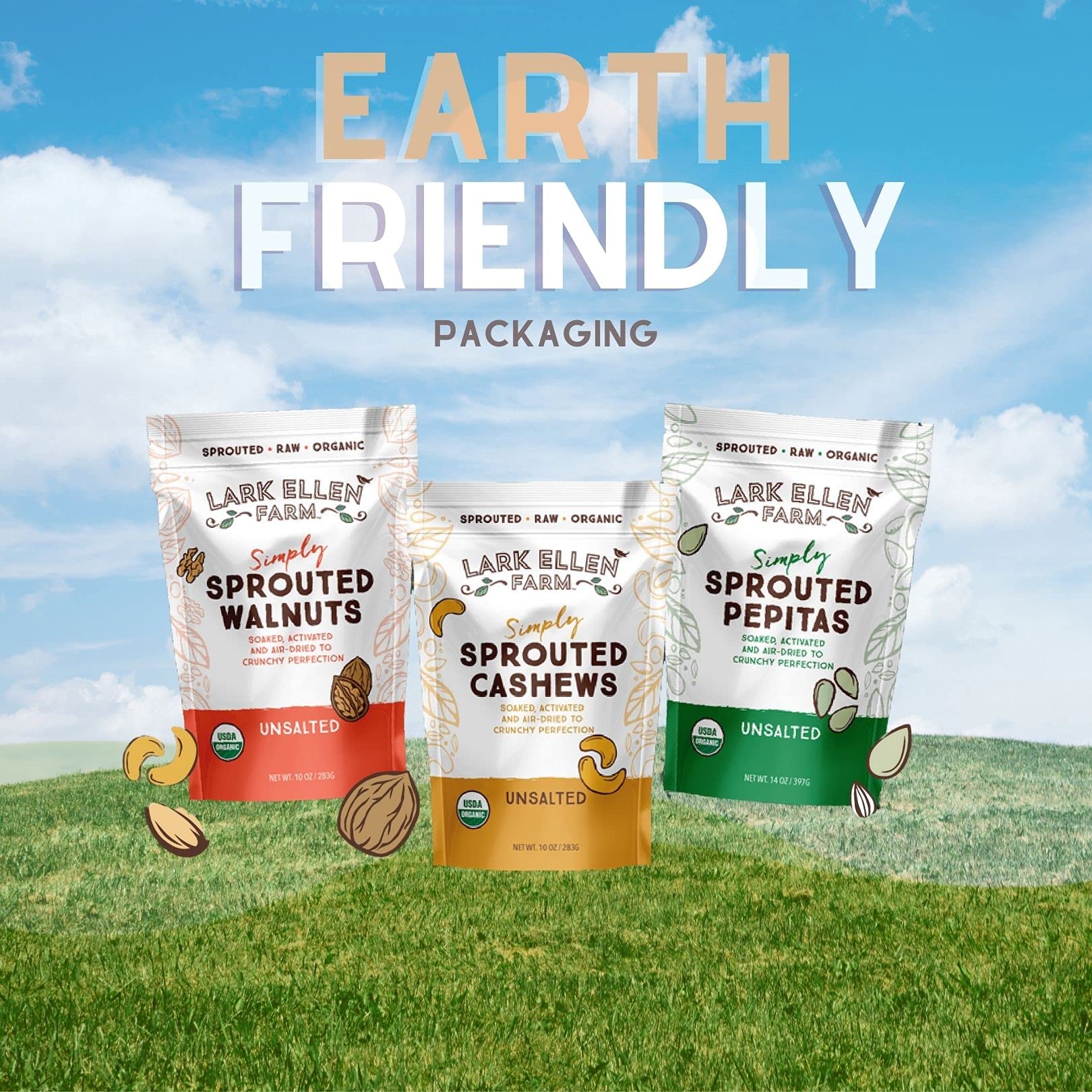 Lark Ellen Farm Sprouted Organic Certifed Walnuts Unsalted - Non GMO, Keto Snacks, Paleo, Gluten Free, Vegan, Organic, Plant Based, High Protein, Low