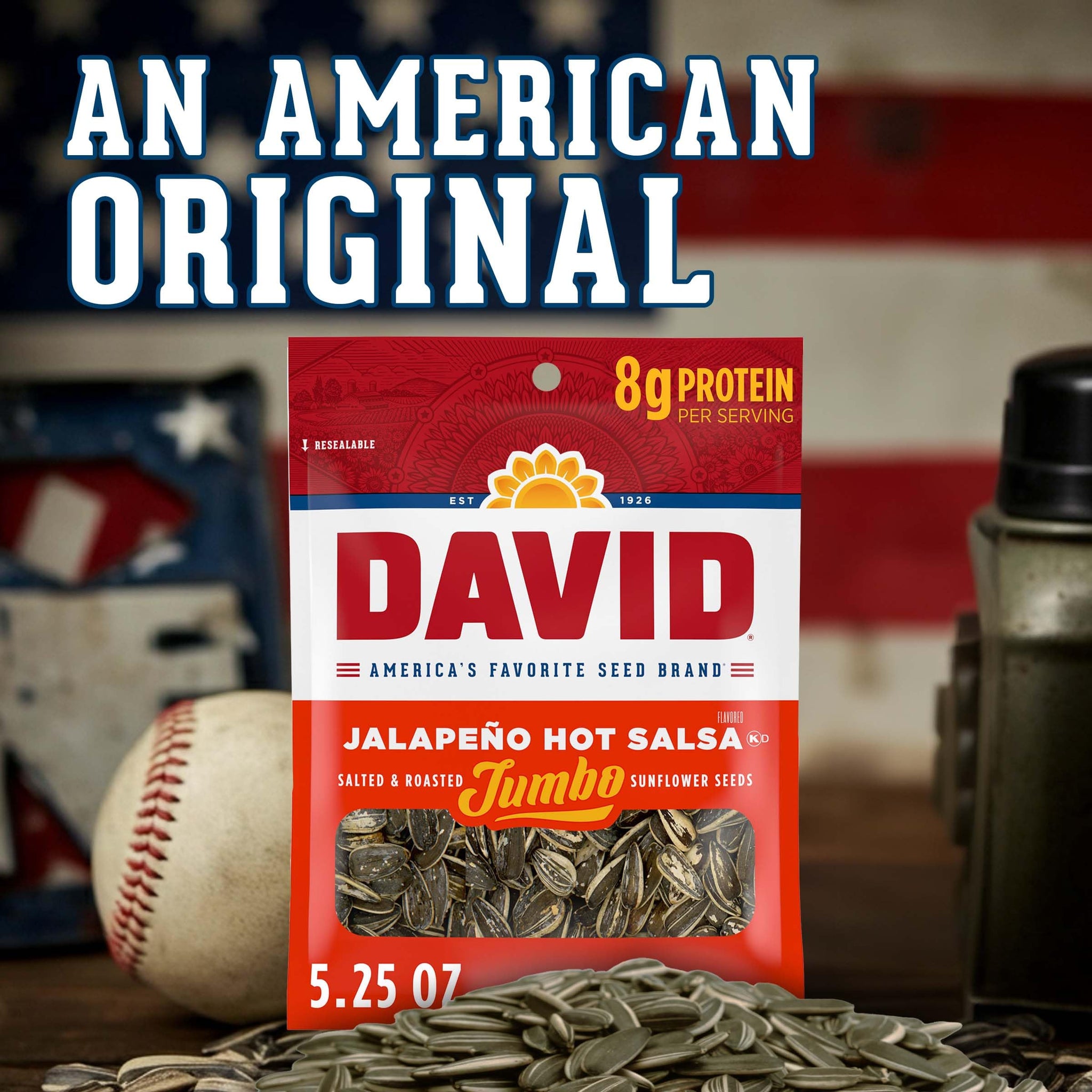 DAVID SEEDS Roasted and Salted Jalapeño Hot Salsa Jumbo Sunflower Seeds, Keto Friendly, 5.25 oz, 12 Pack