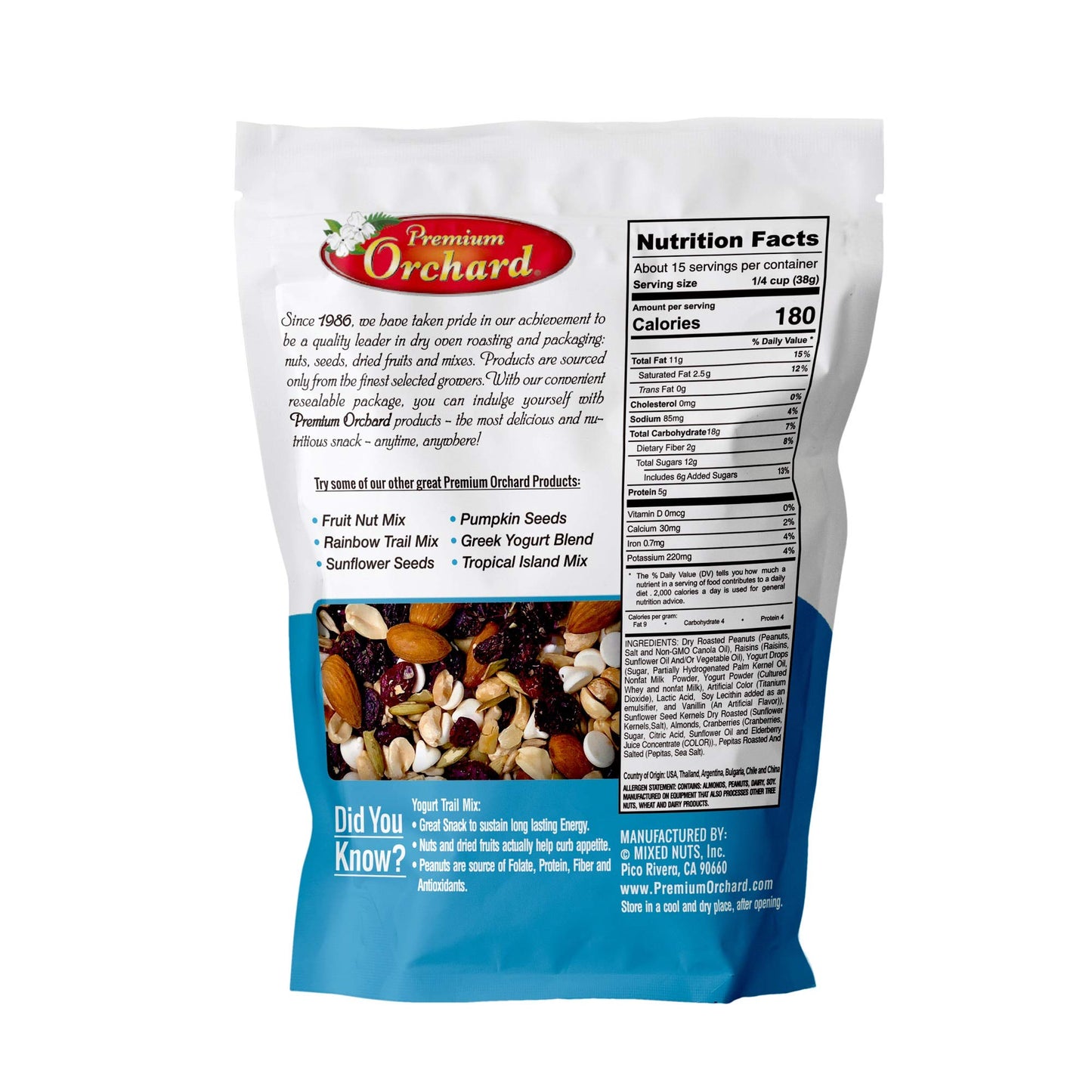 YOGURT TRAIL MIX BY PREMIUM ORCHARD - Seeds, Yogurt, Fruit and Nuts Mix - Trail Mix Bulk Blend of Mixed Nuts & Dried Fruit - Healthy Snacks, High