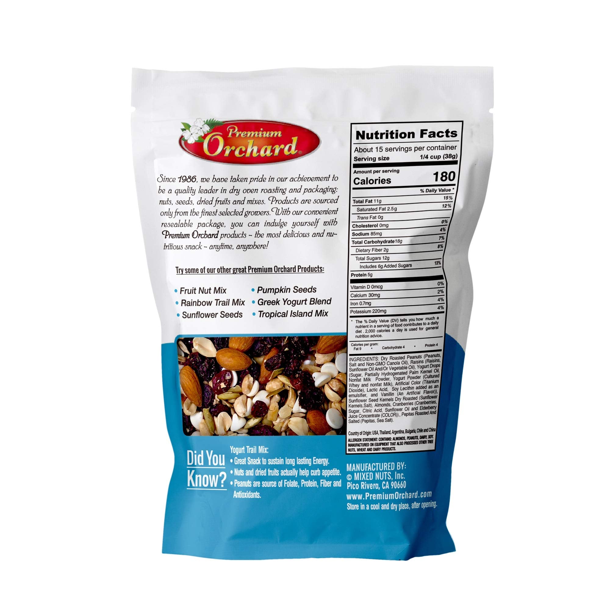 YOGURT TRAIL MIX BY PREMIUM ORCHARD - Seeds, Yogurt, Fruit and Nuts Mix - Trail Mix Bulk Blend of Mixed Nuts & Dried Fruit - Healthy Snacks, High