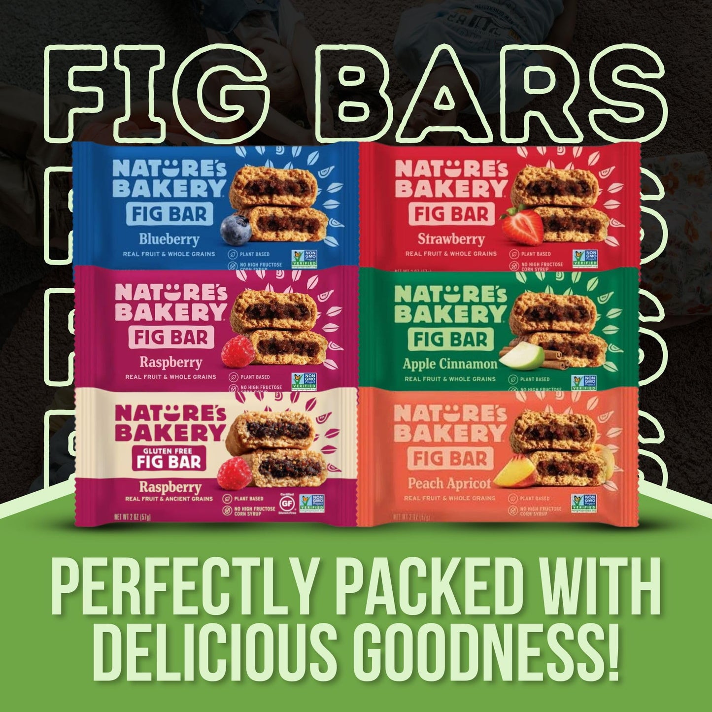 Whole Wheat Fig Bars Variety Pack. Includes 12 Pack-Two of Each Nature's Bakery Fig Bar Strawberry, Apple Cinnamon, Raspberry, Peach Apricot